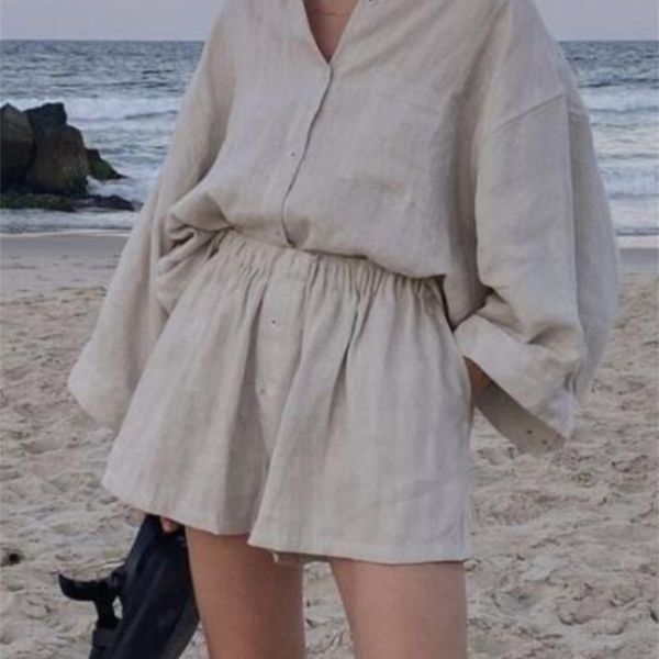 msfancy two piece set women cotton shorts sets vintage boho oversized shirt high waist loose shorts mujer sets 220712, Gray
msfancy two piece set women cotton shorts sets vintage boho oversized shirt high waist loose shorts mujer sets 220712, Gray