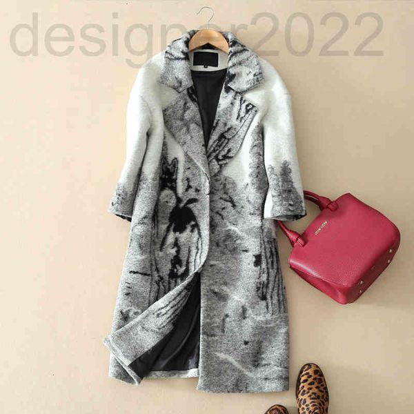 women's wool & blends designer spring autumn winter wool coat ink painting animal pattern temperament luxurious medium long women', Black
women's wool & blends designer spring autumn winter wool coat ink painting animal pattern temperament luxurious medium long women', Black