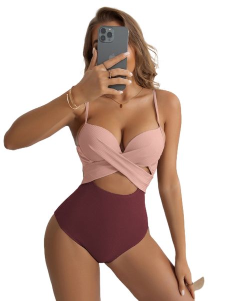 colorblock wrap push up one piece swimsuit j2pk#, White;black 
colorblock wrap push up one piece swimsuit j2pk#, White;black