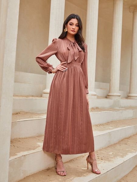 tie neck puff sleeve dress d2mc#, Black;gray