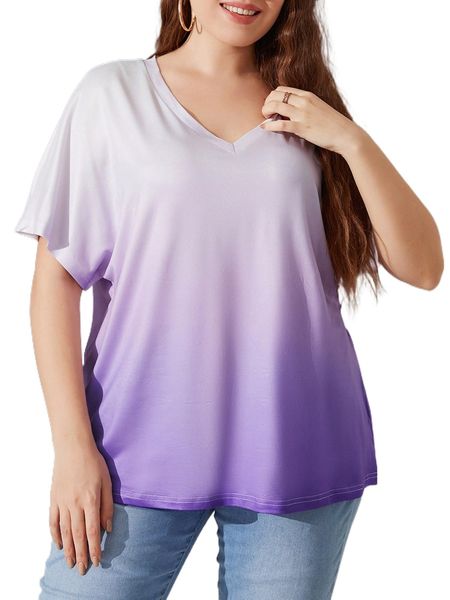 plus batwing sleeve v neck tee r79j#, Black