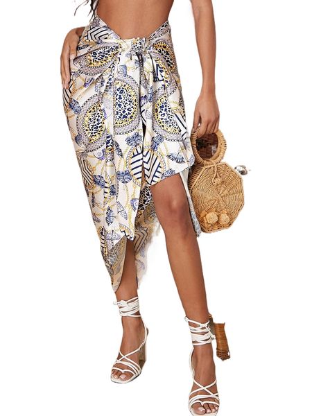 chain and leopard print tie front skirt e1ot#, Black