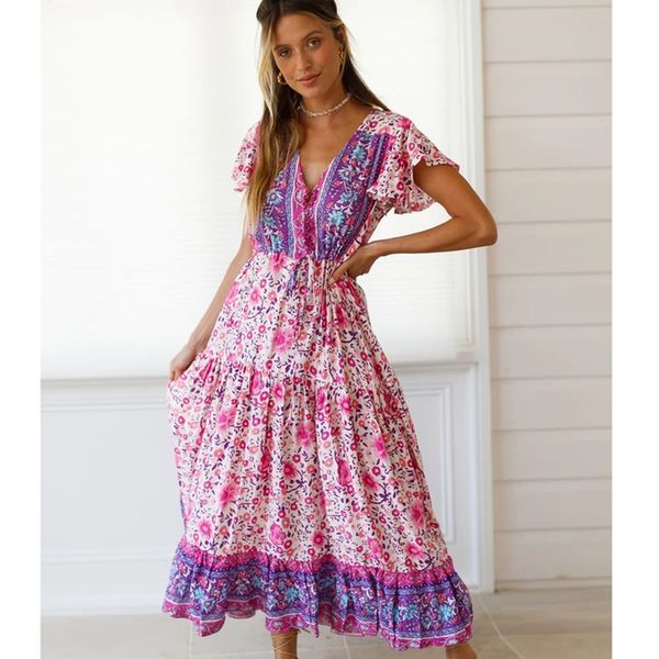 boho floral printed maxi dress short sleeve v neck button vintage vestidos summer beach casual clothes long women dresses y200910, Black;gray
boho floral printed maxi dress short sleeve v neck button vintage vestidos summer beach casual clothes long women dresses y200910, Black;gray