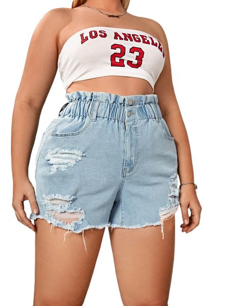 plus paperbag waist ripped raw trim denim shorts v941#, White;black
plus paperbag waist ripped raw trim denim shorts v941#, White;black