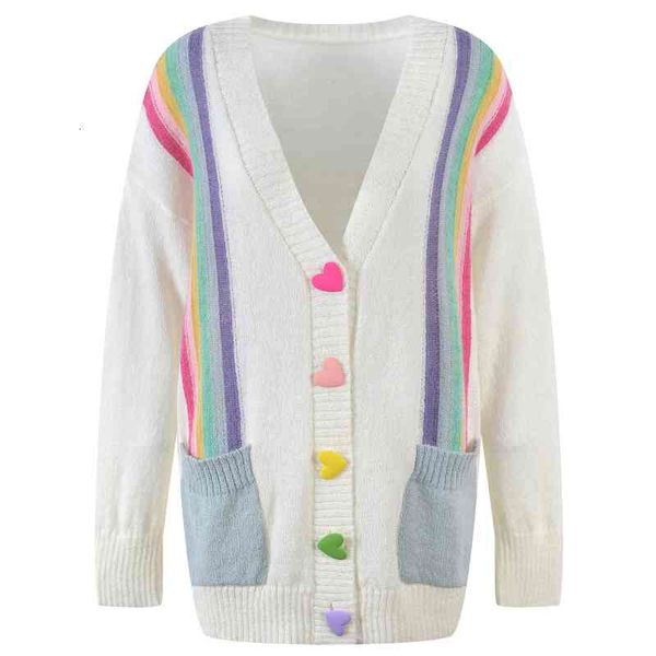 women's sweaters early autumn knitted cardigan fashionable v-neck long sleeve rainbow love button pocket loose thin coat 3097, White;black
women's sweaters early autumn knitted cardigan fashionable v-neck long sleeve rainbow love button pocket loose thin coat 3097, White;black