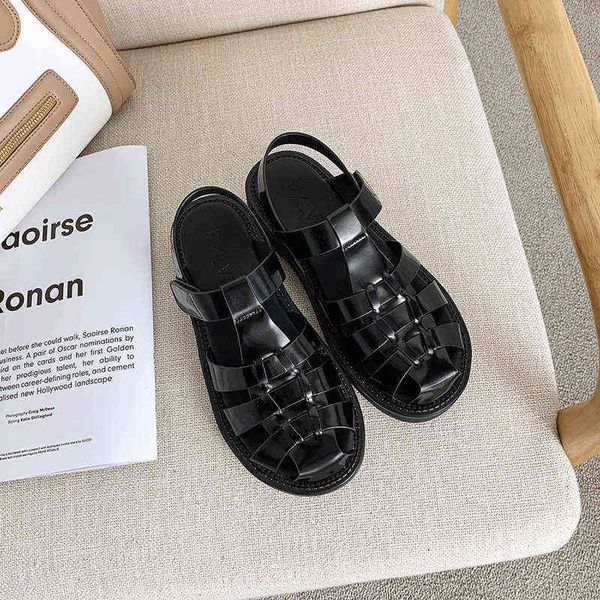 new roman women's leather knitted casual baotou shoes summer thick soled solid color hollow flat sandals, Black
new roman women's leather knitted casual baotou shoes summer thick soled solid color hollow flat sandals, Black
