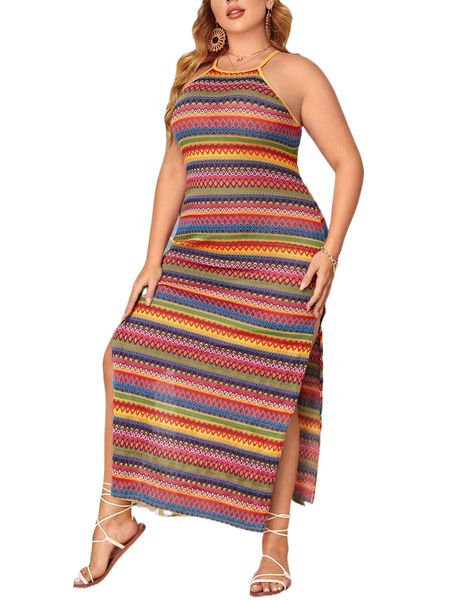 plus geo print split thigh dress 72pi#, Black 
plus geo print split thigh dress 72pi#, Black