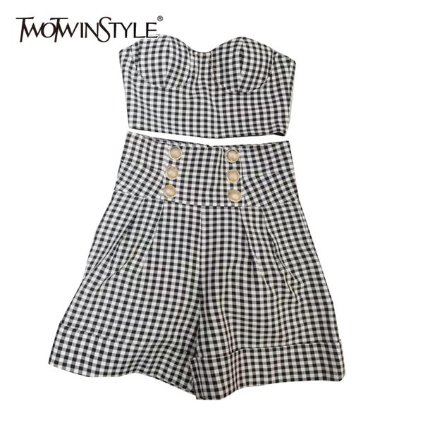 plaid patchwork button set for women strapless sleeveless high waist shorts casual sets female fashion 210423, White
plaid patchwork button set for women strapless sleeveless high waist shorts casual sets female fashion 210423, White