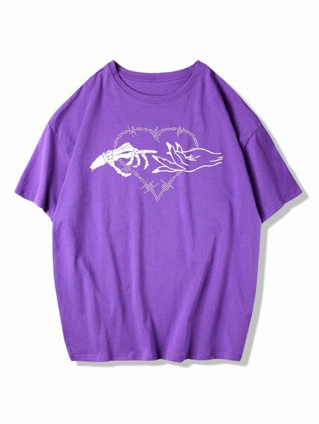 romwe guys hand skeleton & heart print tee v3qq#, White;black