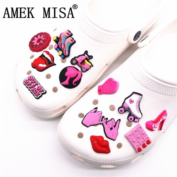 original charms pink roller skates girl boxing gloves lips high heels shoe decoration accessories for jibz kids party 220708, White;pink
original charms pink roller skates girl boxing gloves lips high heels shoe decoration accessories for jibz kids party 220708, White;pink