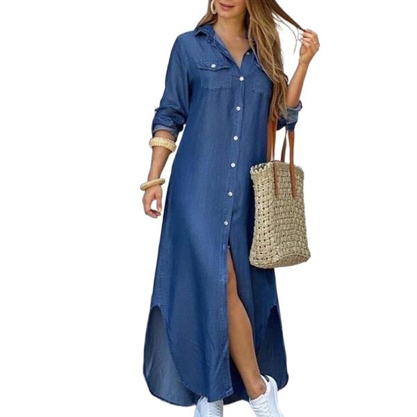 2022 autumn long dress sleeve shirts dress women denim pocket button shirt print casual, Black;gray
2022 autumn long dress sleeve shirts dress women denim pocket button shirt print casual, Black;gray