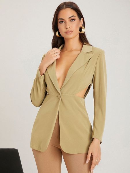 cutout single button blazer c5a9#, White