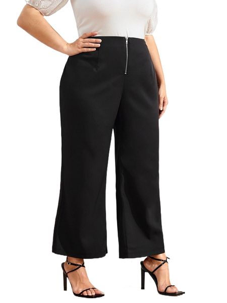 plus zip fly wide leg pants r2bq#, Black
plus zip fly wide leg pants r2bq#, Black