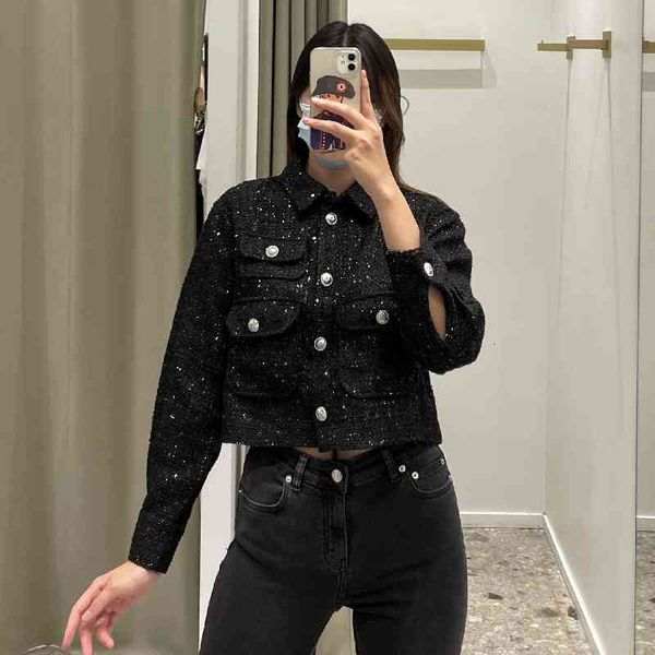 women's jackets autumn and winter m family style small fragrance coarse tweed sequin lapel temperament cardigan short coat, Black;brown
women's jackets autumn and winter m family style small fragrance coarse tweed sequin lapel temperament cardigan short coat, Black;brown
