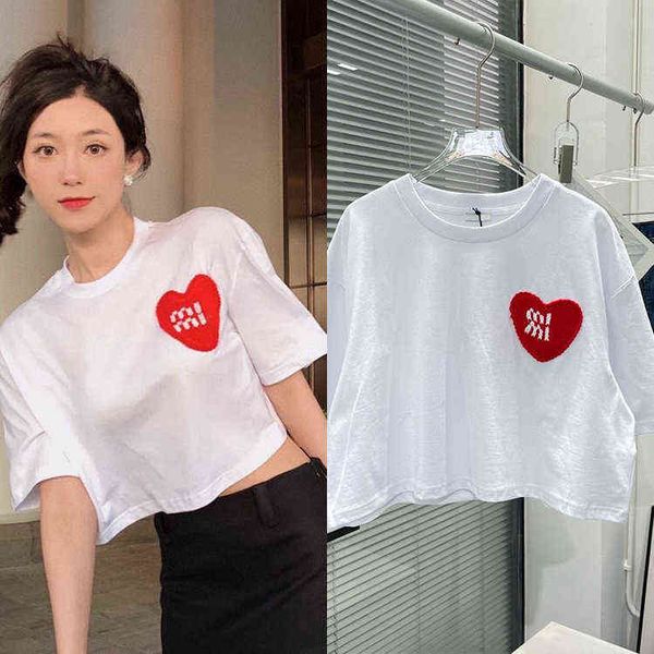 spring and summer new style red heart sticker embroidery short sleeve t-shirt navel exposed thin sweet loose, White
spring and summer new style red heart sticker embroidery short sleeve t-shirt navel exposed thin sweet loose, White