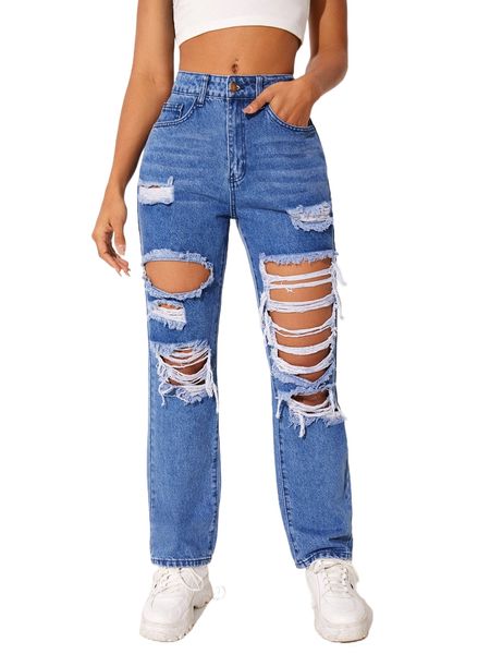 ripped raw trim cat whisker straight leg jeans z9m9#, Blue
ripped raw trim cat whisker straight leg jeans z9m9#, Blue