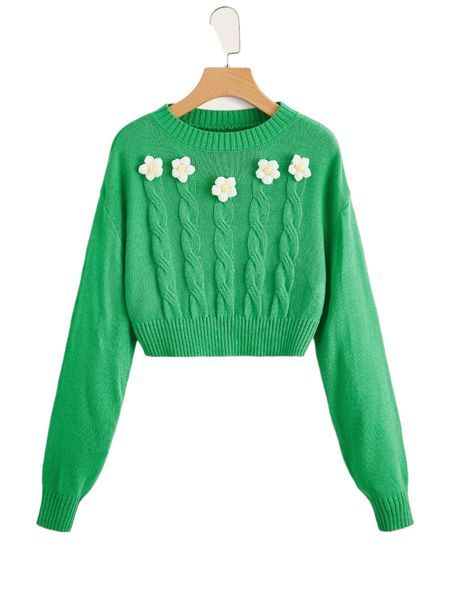 applique detail drop shoulder cable knit sweater 82nv#, White;black 
applique detail drop shoulder cable knit sweater 82nv#, White;black