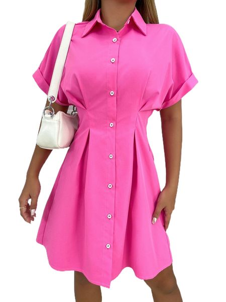 plicated detail button front shirt dress r3sq#, Black;gray 
plicated detail button front shirt dress r3sq#, Black;gray