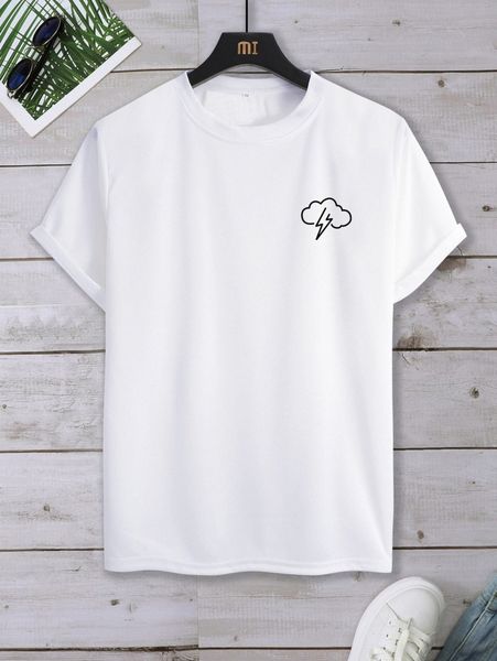 men clouds & lightning print tee p8m4#, White;black