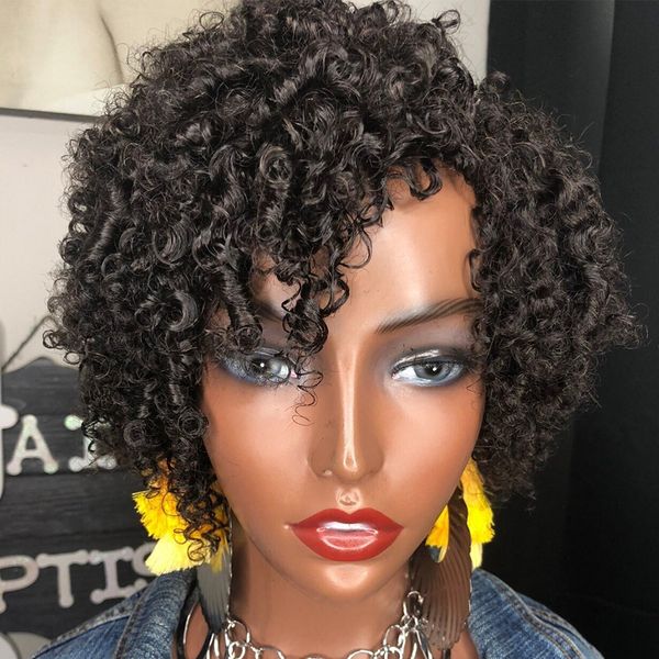 lx brand wig pixie cut curly short curly human hair wig natural brown virgin hair wig kinky curly brazilian remy hair with bangfac, Black
lx brand wig pixie cut curly short curly human hair wig natural brown virgin hair wig kinky curly brazilian remy hair with bangfac, Black