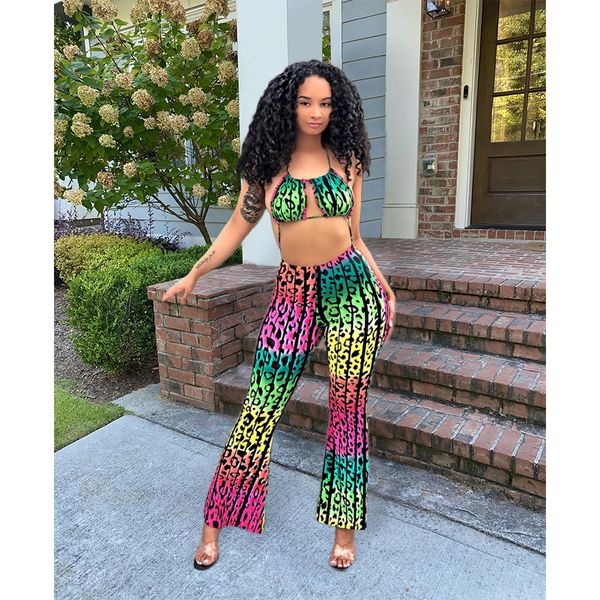 women's two piece pant fashion print hanging neck halter romper, White
women's two piece pant fashion print hanging neck halter romper, White