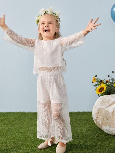 toddler girls lace overlay & pants set she, White