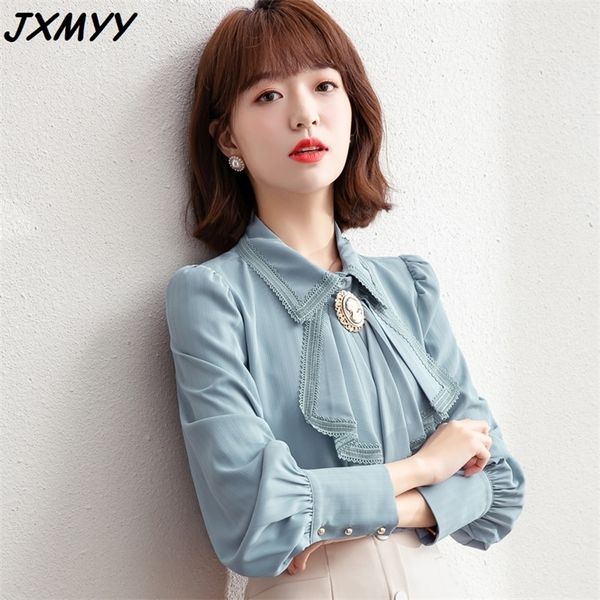 retro polo collar blue chiffon shirt women spring chic women spring and autumn design sense jxmyy 210412, White
retro polo collar blue chiffon shirt women spring chic women spring and autumn design sense jxmyy 210412, White