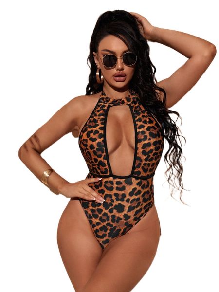 leopard plunging one piece swimsuit y4o5#, White;black