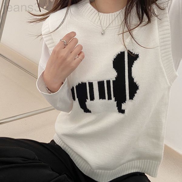 women's vests designer tb college style sleeveless vest round neck slim fit dog jacquard wool sweater waistcoat women ls03, Black;white
women's vests designer tb college style sleeveless vest round neck slim fit dog jacquard wool sweater waistcoat women ls03, Black;white
