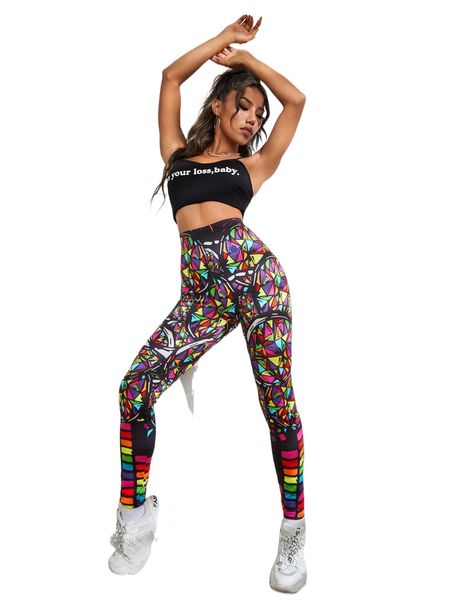 x jayme leeza geo print color block leggings y6r4#, White;black 
x jayme leeza geo print color block leggings y6r4#, White;black