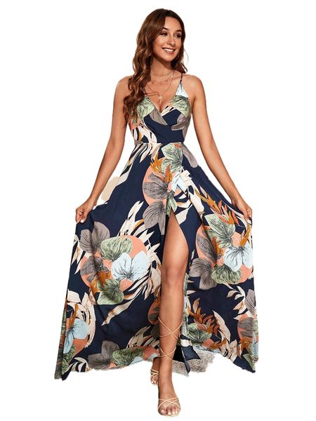 tropical print overlap collar backless slit thigh cami dress b2m1#, Black;gray
tropical print overlap collar backless slit thigh cami dress b2m1#, Black;gray