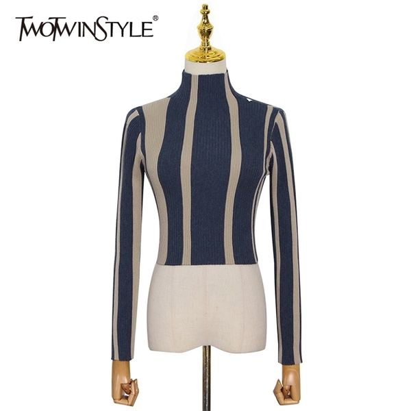 twotyle striped temperament t shirt for women turtleneck long sleeve hit color slim short female fashionable 220322, White
twotyle striped temperament t shirt for women turtleneck long sleeve hit color slim short female fashionable 220322, White