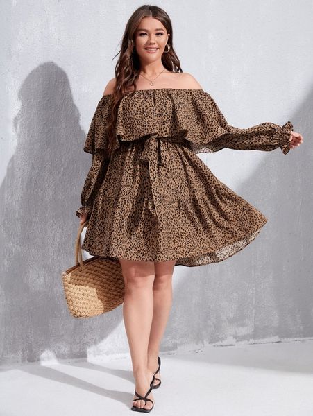 plus allover print off shoulder flounce sleeve ruffle overlay belted dress y71x#, Black
plus allover print off shoulder flounce sleeve ruffle overlay belted dress y71x#, Black
