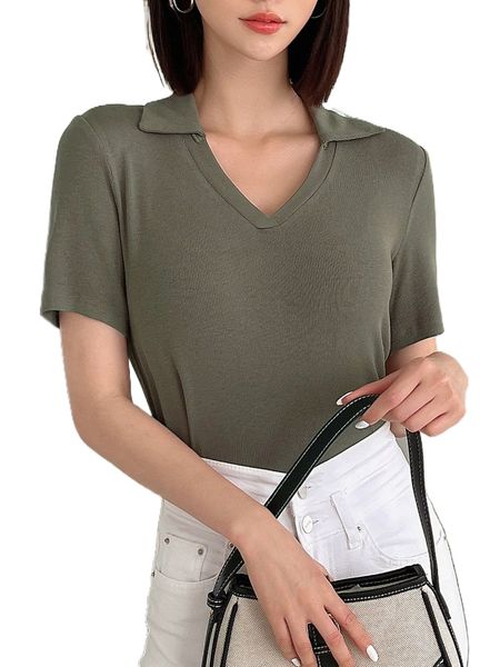 dazy ribbed knit v neck tee y2dx#, White