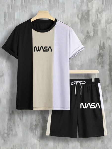 men letter graphic color block tee & contrast side seam drawstring shorts d1q5#, Gray
men letter graphic color block tee & contrast side seam drawstring shorts d1q5#, Gray