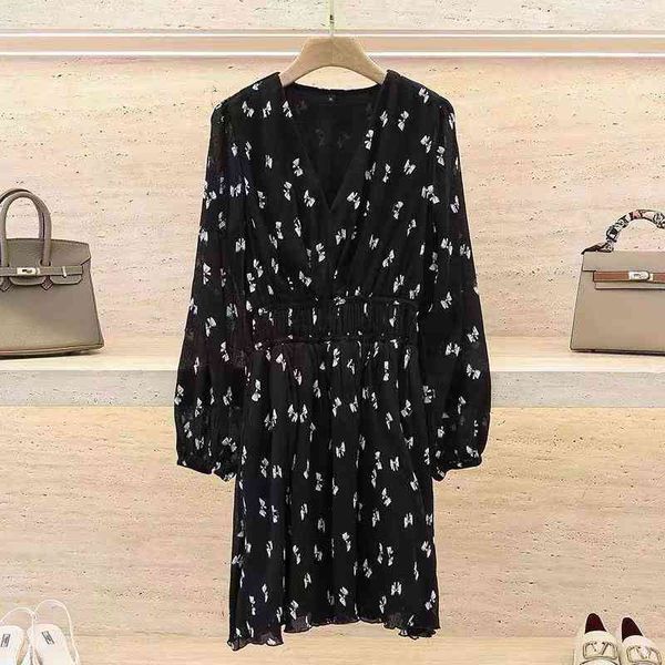 casual dresses fadan early autumn french sweet style v-neck bow print waist dress, Black;gray 
casual dresses fadan early autumn french sweet style v-neck bow print waist dress, Black;gray