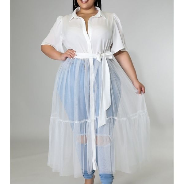 cm.yaya women mesh patchwork high waist with sashes single breasted turn-down neck maxi long shirt style dress summer 220516, Black;gray
cm.yaya women mesh patchwork high waist with sashes single breasted turn-down neck maxi long shirt style dress summer 220516, Black;gray