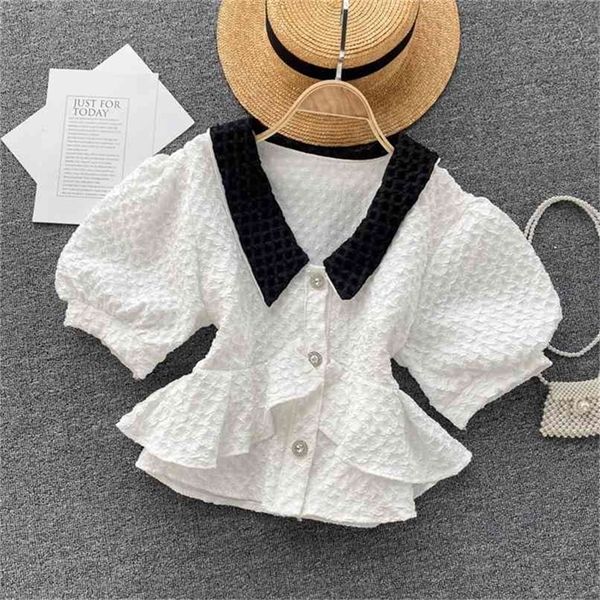 vintage blouse sweet puff sleeve lapel color macthing shirt ruffles pearl button slim women's 210602, White
vintage blouse sweet puff sleeve lapel color macthing shirt ruffles pearl button slim women's 210602, White