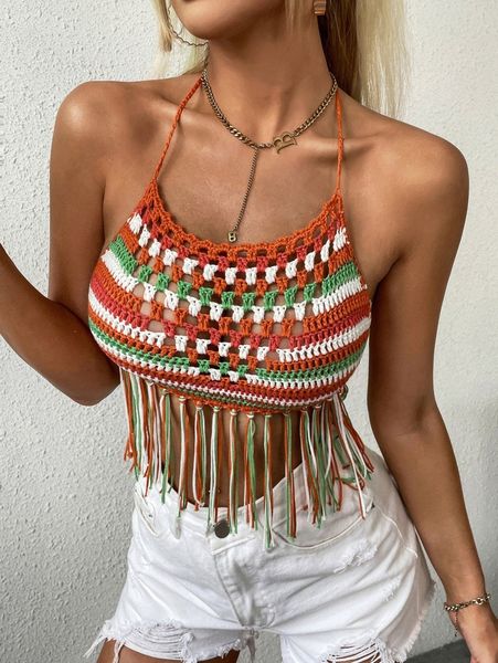 fringe hem striped pattern knit n0fd#, White;black