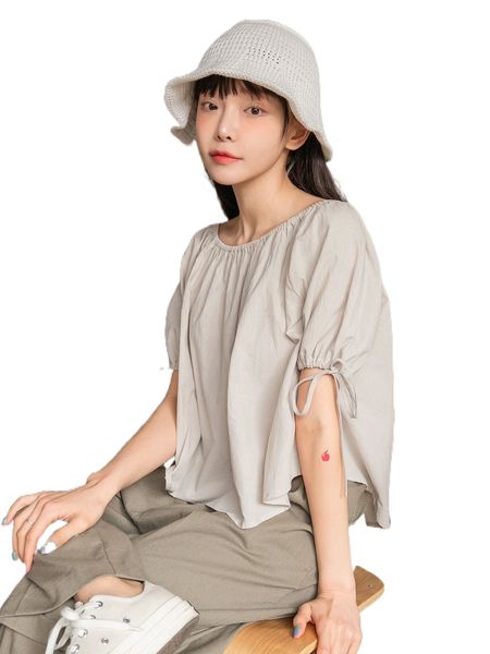 dazy knot cuff boat neck blouse g96c#, White
dazy knot cuff boat neck blouse g96c#, White