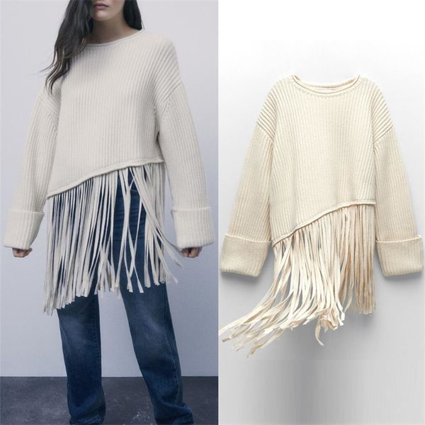 za women sweaters fall vintage tassel sweater knitwear oversize chic pullover long sleeve women clothing female outerwear 210203, White;black
za women sweaters fall vintage tassel sweater knitwear oversize chic pullover long sleeve women clothing female outerwear 210203, White;black