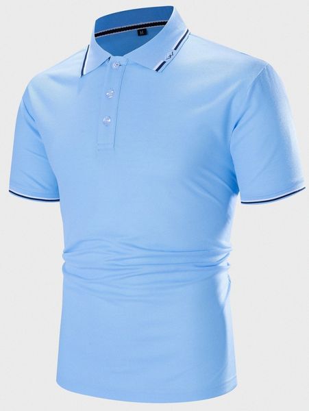 men striped trim polo shirt 7006#, White;black 
men striped trim polo shirt 7006#, White;black