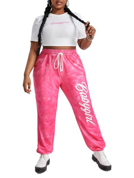 sxy plus letter graphic tee & drawstring pants 77cf#, Black
sxy plus letter graphic tee & drawstring pants 77cf#, Black