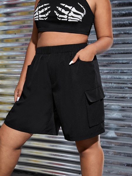 plus flap pocket side cargo shorts p64a#, Black
plus flap pocket side cargo shorts p64a#, Black