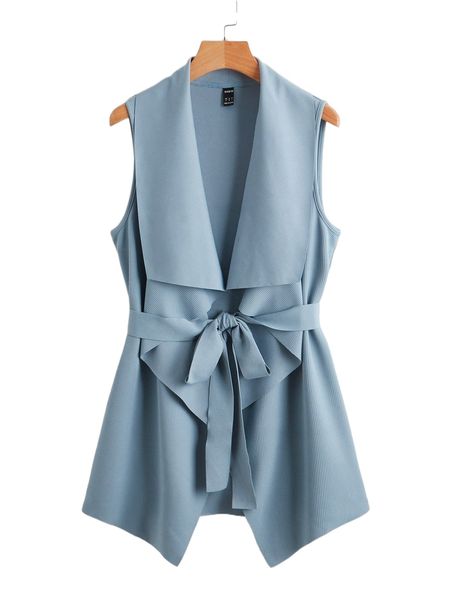 rib-knit belted waterfall coat o4ou#, Black 
rib-knit belted waterfall coat o4ou#, Black