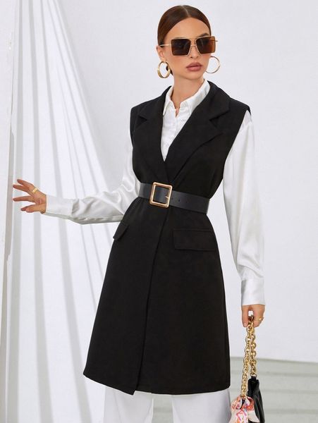 shoulder pad belted vest blazer 71m3#, White