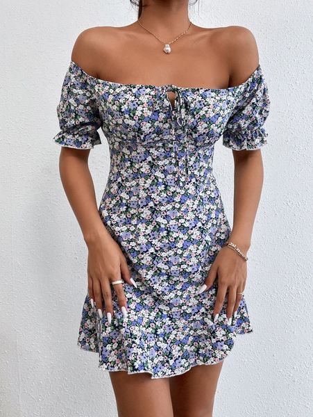 petite ditsy floral print off shoulder knot front puff sleeve ruffle hem dress k8c5#, Black;gray
petite ditsy floral print off shoulder knot front puff sleeve ruffle hem dress k8c5#, Black;gray