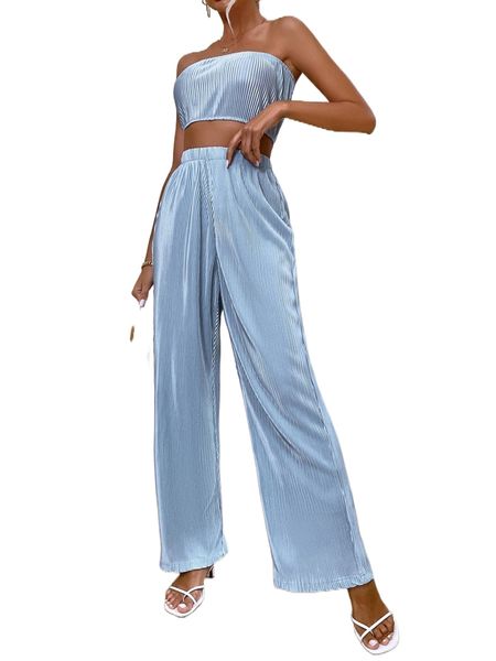 plisse crop tube & wide leg pants h227#, White
plisse crop tube & wide leg pants h227#, White
