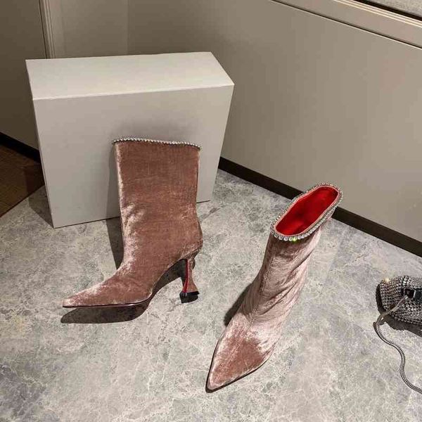 boots women's pointed boots and slim high heels winter shoes mid calf crystal decoration series, Black
boots women's pointed boots and slim high heels winter shoes mid calf crystal decoration series, Black