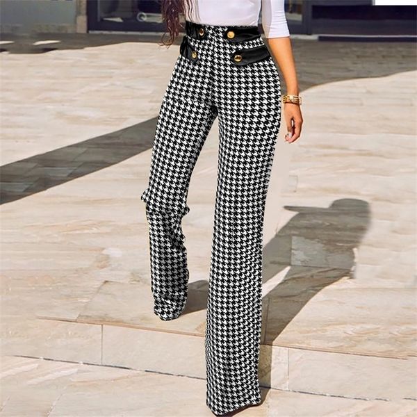 autumn casual women trousers fashion leggins houndstooth print buttoned high waist wide leg tailored pants 220325, Black;white
autumn casual women trousers fashion leggins houndstooth print buttoned high waist wide leg tailored pants 220325, Black;white